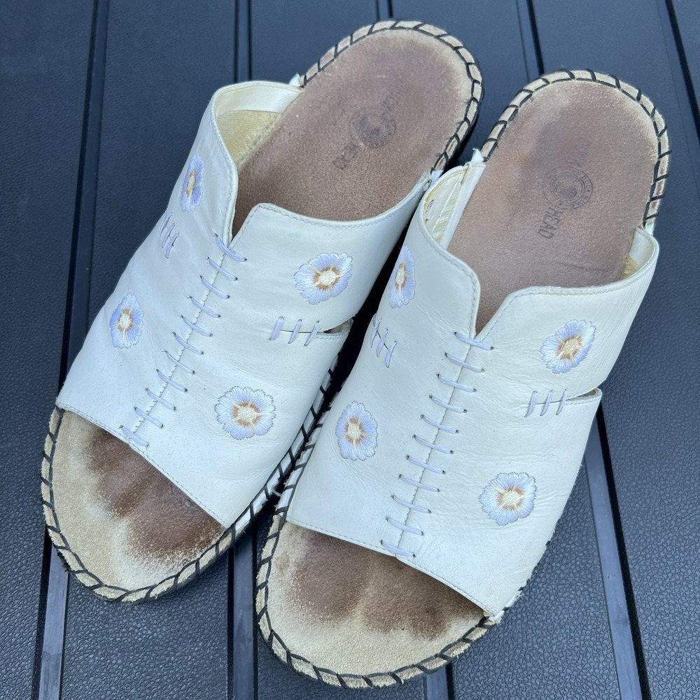 Duck Head Sandals Leather Slides Artisanal Open Toe Cream Flower Women's 9 M